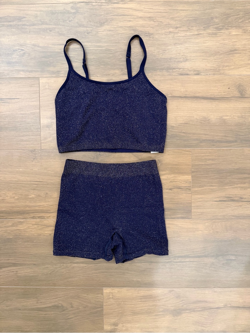 aerie Sparkle Knit Crop Cami and High-Rise Bike Shorts — Navy Glitter